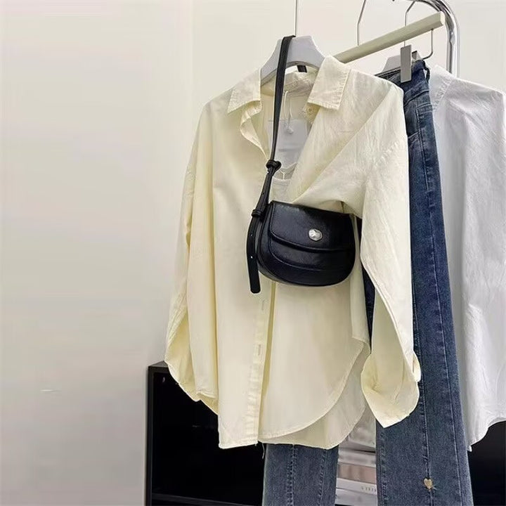 Damen nan leichte weit geschnittene Hemdbluse aus Baumwollmischung mit klassischem Kragen Drune