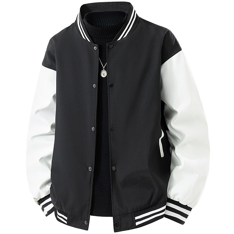 Herren College-Bomberjacke im Retro-Varsity-Design mit Druckknopffront, kontrastärmeln und gerippten Streifenbündchen Drune
