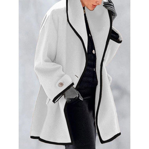 Damen nan oversize Bouclé Wollmix Mantel mit kontrastpaspeln und umgeschlagenem Kragen Drune