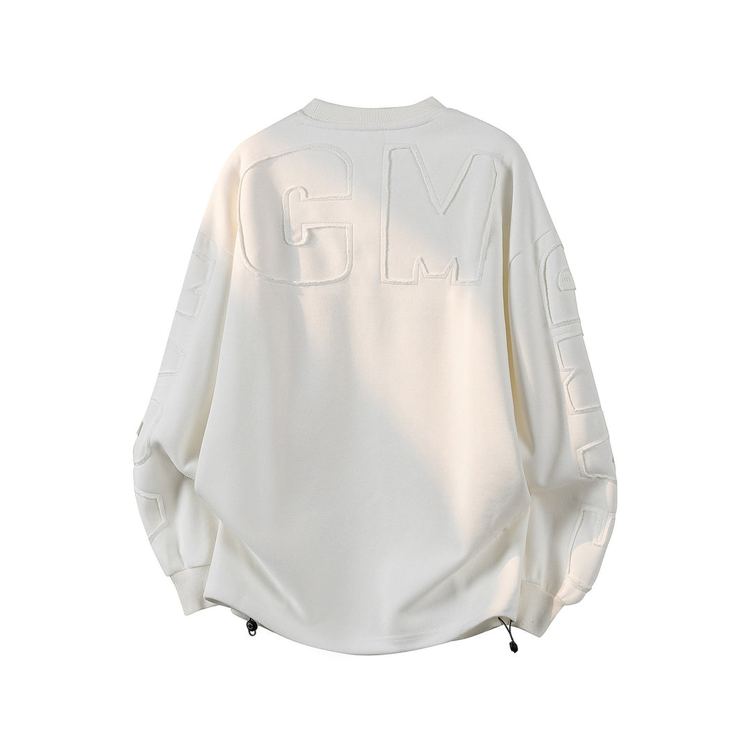 Damen Oversize-Sweatshirt mit gesticktem Schriftzug, abgerundetem Saum & überschnittener Schulter Drune