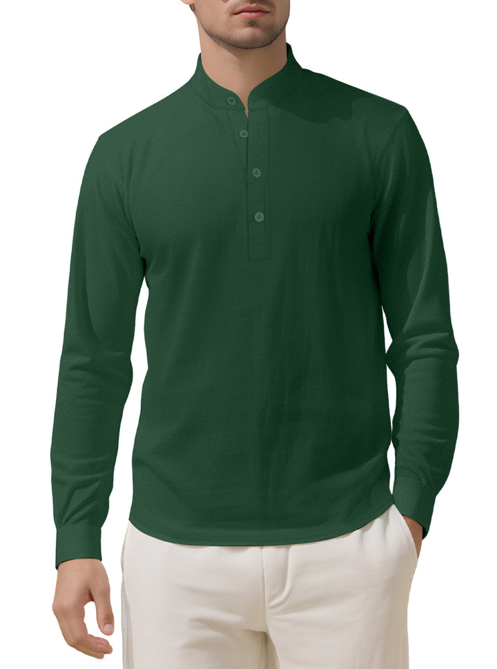 Herren Elegantes Langarmhemd mit Stehkragen und Knopfleiste Drune
