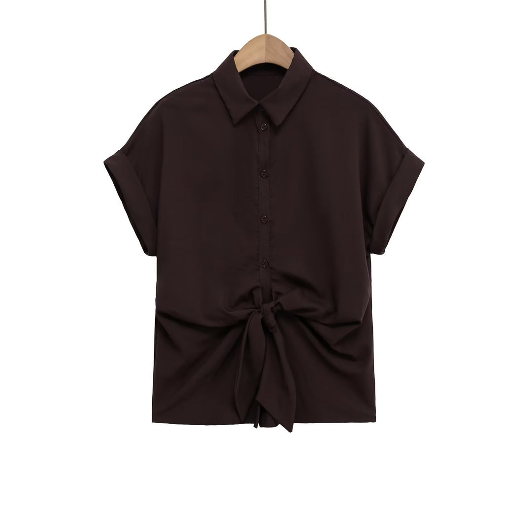 Damen Kurzarmbluse mit Knotendetail und elegantem Schnitt Drune