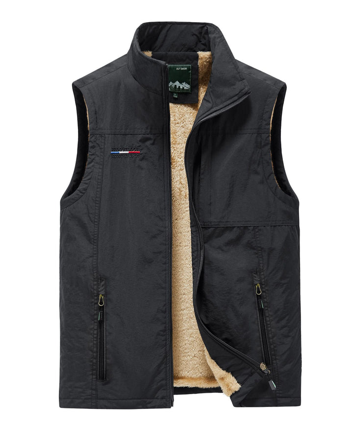 Herren warme Outdoor‑Weste mit Teddyfutter und mehreren Reißverschluss‑Taschen Drune