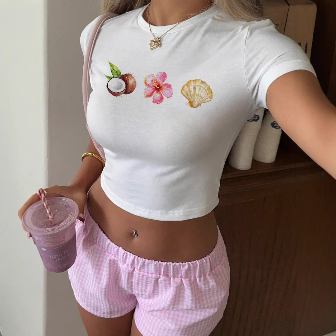 Damen Crop-Top mit sommerlichem Motiv Drune
