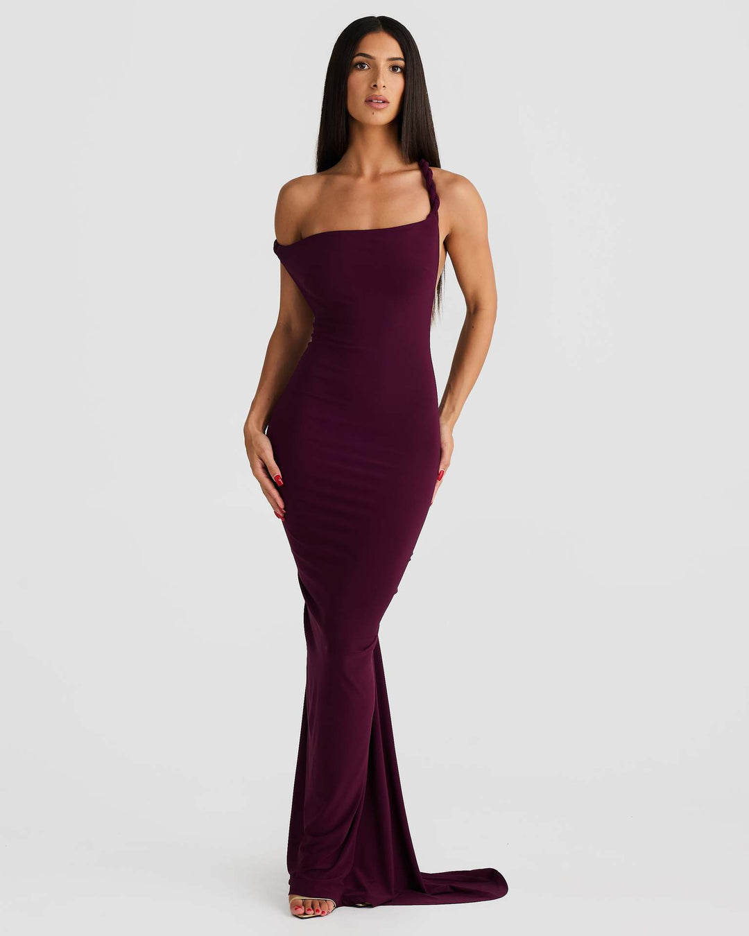 Damen Elegant geschnittenes Abendkleid mit schulterfreiem Design und raffinierten Drapierungen Drune