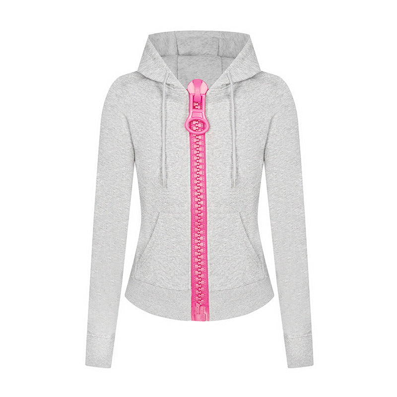Damen Kapuzen-Sweatjacke mit markantem Zierreißverschluss und Kängurutasche Drune