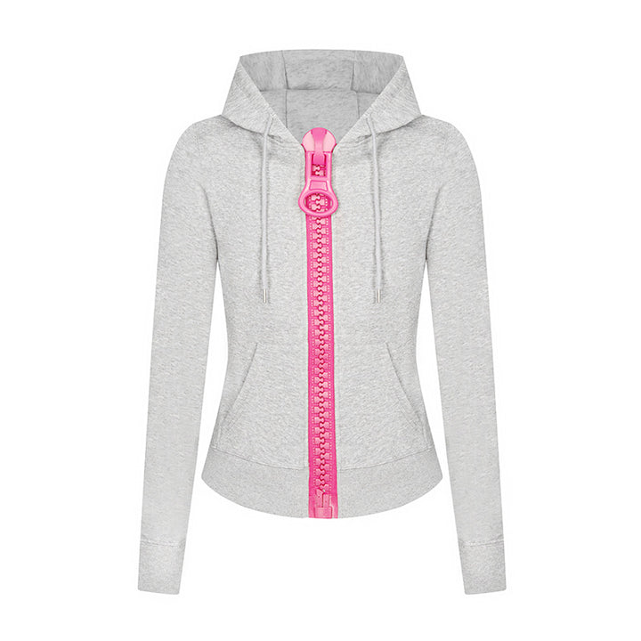 Damen Kapuzen-Sweatjacke mit markantem Zierreißverschluss und Kängurutasche Drune