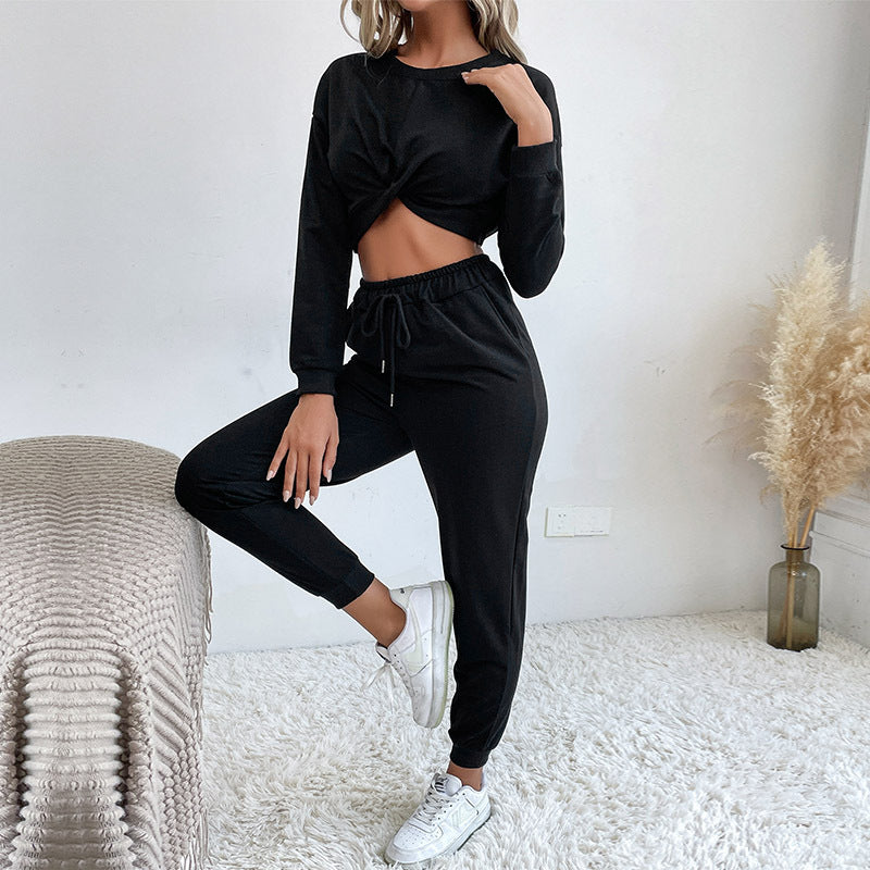 Damen Zweiteiliges Lounge-Set mit gedrehtem kurz geschnittenem Sweatshirt und hochtaillierter Jogginghose Drune