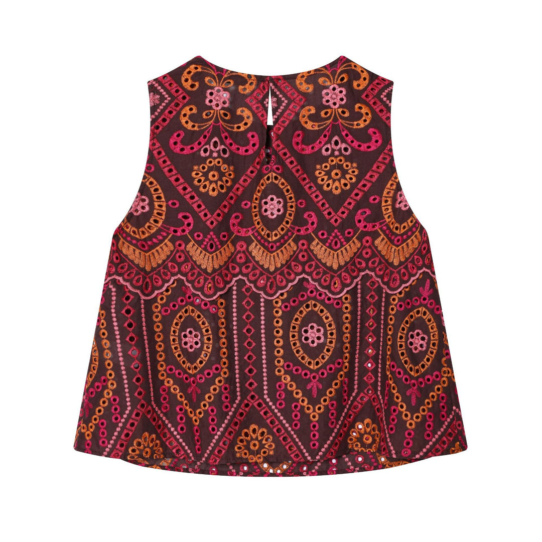 Damen nan bestickter A-Linien Midirock mit Lochstickerei, Stufenvolant und welligem Saum Drune