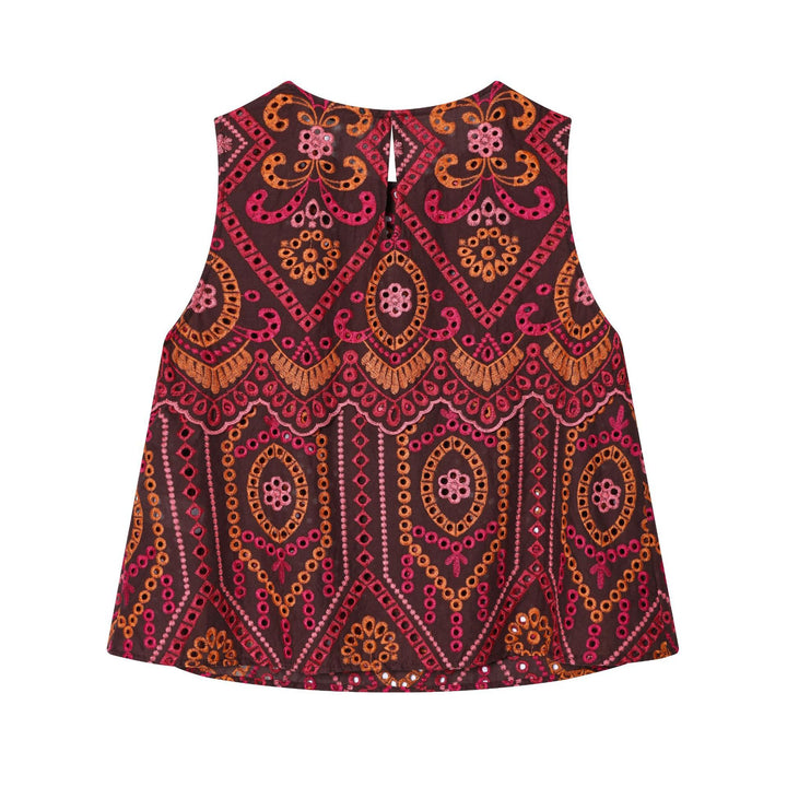 Damen nan bestickter A-Linien Midirock mit Lochstickerei, Stufenvolant und welligem Saum Drune