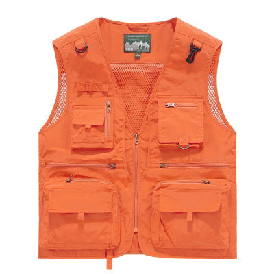 Herren Multifunktionale Outdoor-Utilityweste mit zahlreichen Reißverschlusstaschen, D-Ring und Karabiner Drune