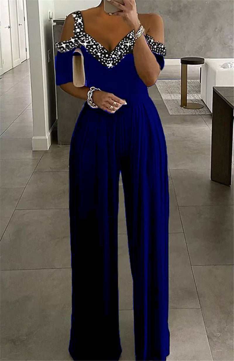Damen Elegantes Jumpsuit mit Off-Shoulder Design und Glitzerakzenten Drune