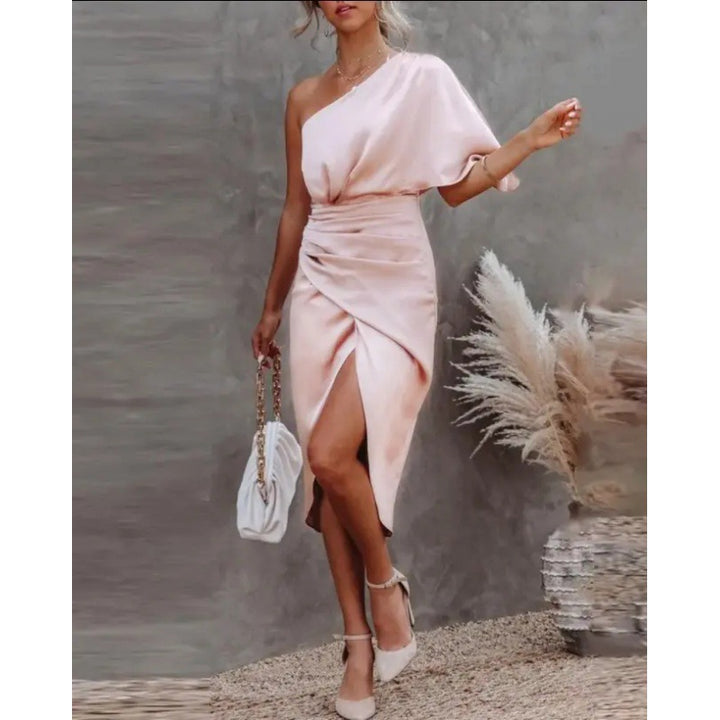 Damen schickes, asymmetrisches Abendkleid mit elegantem Schlitz und raffinierter Drapierung Drune