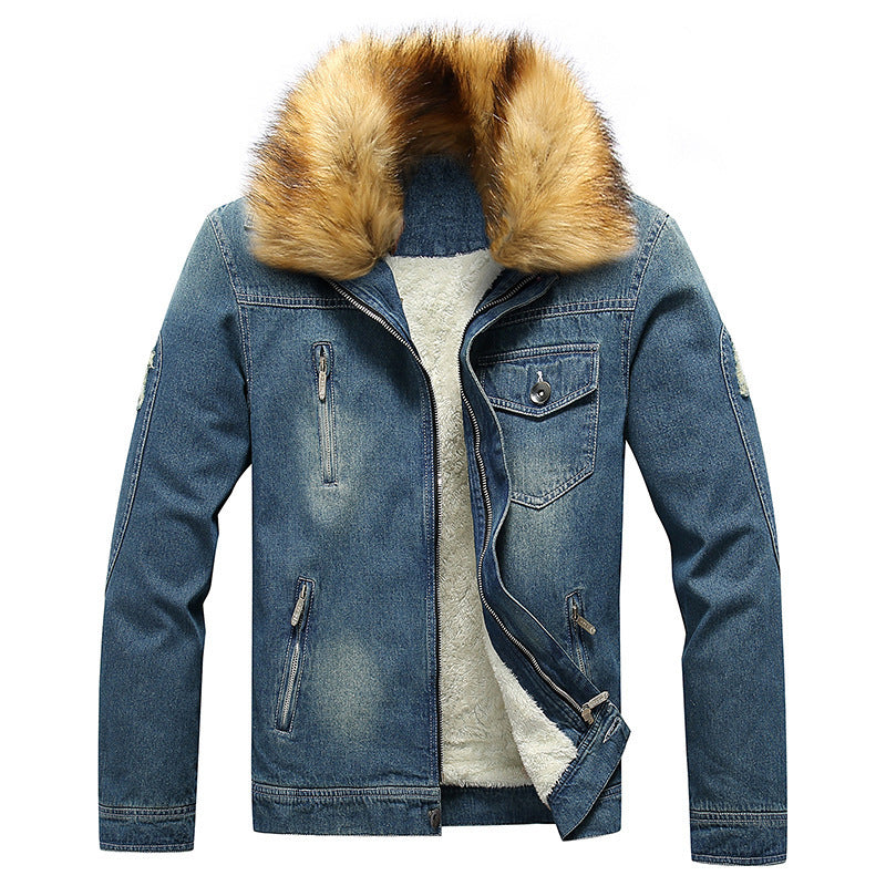 Herren Jeansjacke mit Teddyfutter, wattierter Innenlage und abnehmbarem Kunstfellkragen Drune