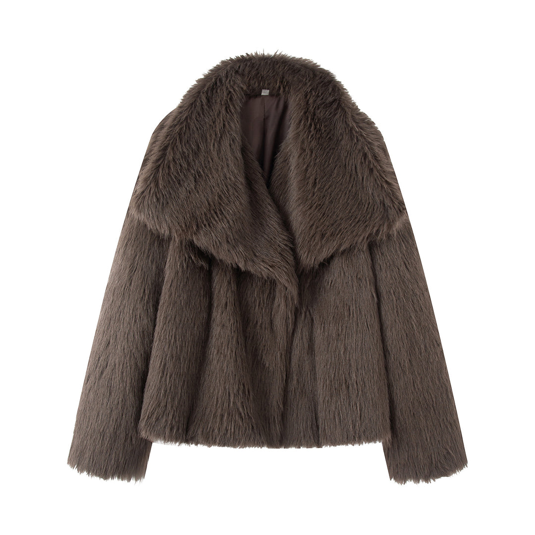 Damen nan kurze Kunstfelljacke mit extra großem Schalkragen und luxuriöser Softwattierung Drune