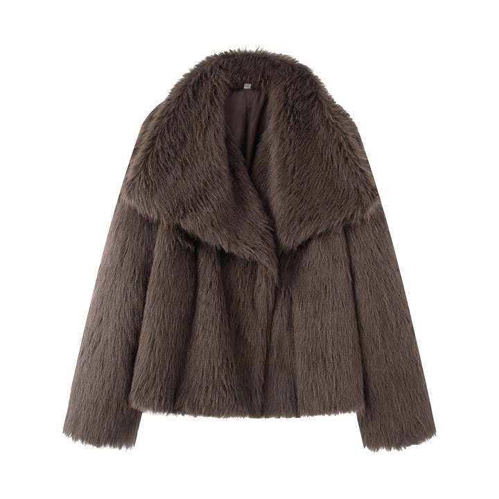 Damen nan kurze Kunstfelljacke mit extra großem Schalkragen und luxuriöser Softwattierung Drune