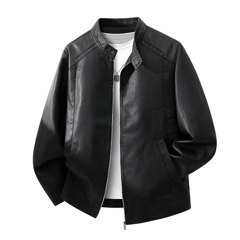 Herren Schlichte Kunstleder-Cityjacke mit Stehkragen, Zweiwege-Reißverschluss & Eingrifftaschen Drune