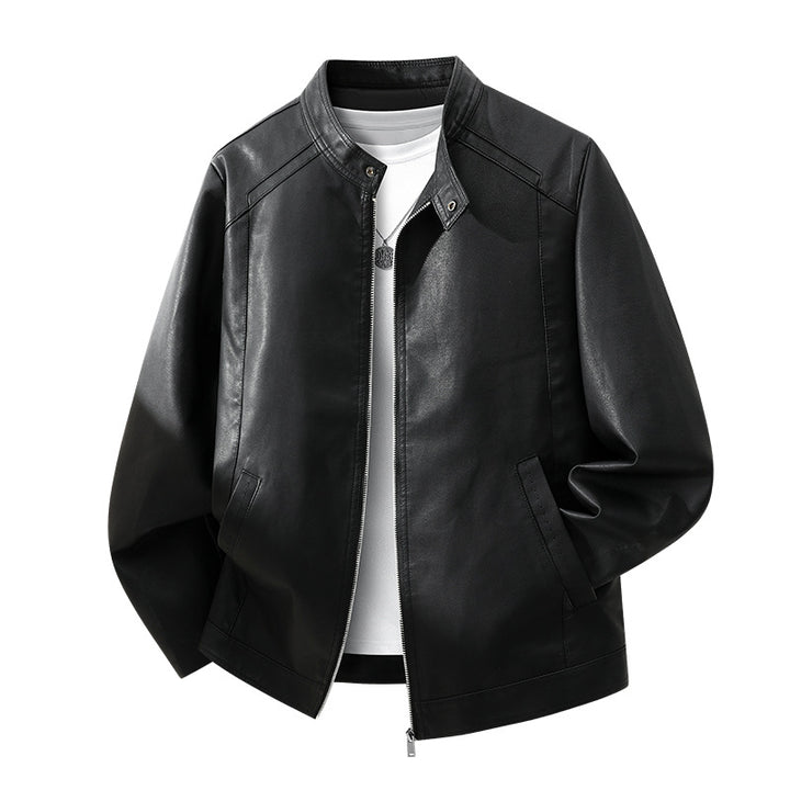 Herren Schlichte Kunstleder-Cityjacke mit Stehkragen, Zweiwege-Reißverschluss & Eingrifftaschen Drune