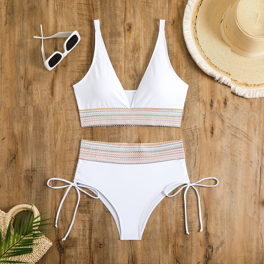 Damen Hochgeschnittener Bikini mit verstellbaren Bindebändern Drune
