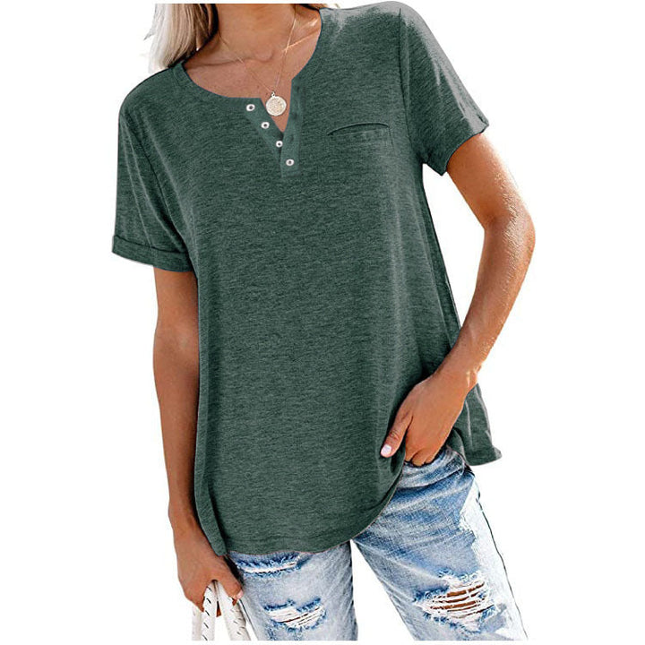 Damen hochwertiges T-Shirt mit Knopfdetail und lockerem Schnitt Drune