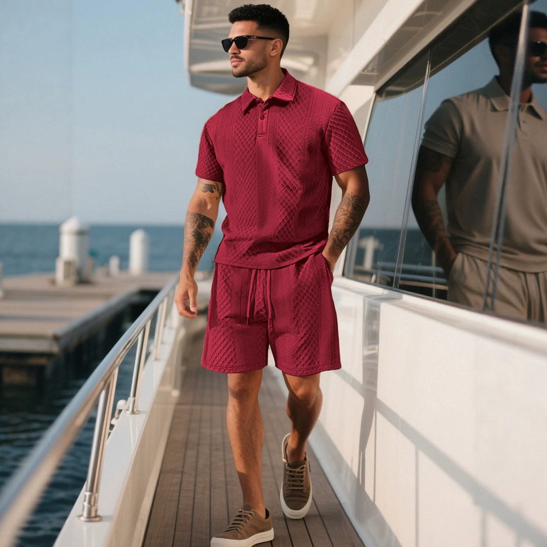 Herren nan strukturierte Lounge-Shorts mit Elastikbund Tunnelzug und seitlichen Eingrifftaschen Drune