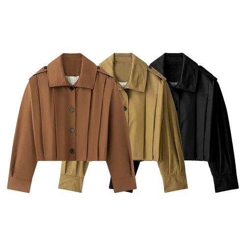 Damen Kurze Oversize-Trenchjacke im Cropped-Schnitt mit Schulterklappen und Plissée-Ärmeln Drune