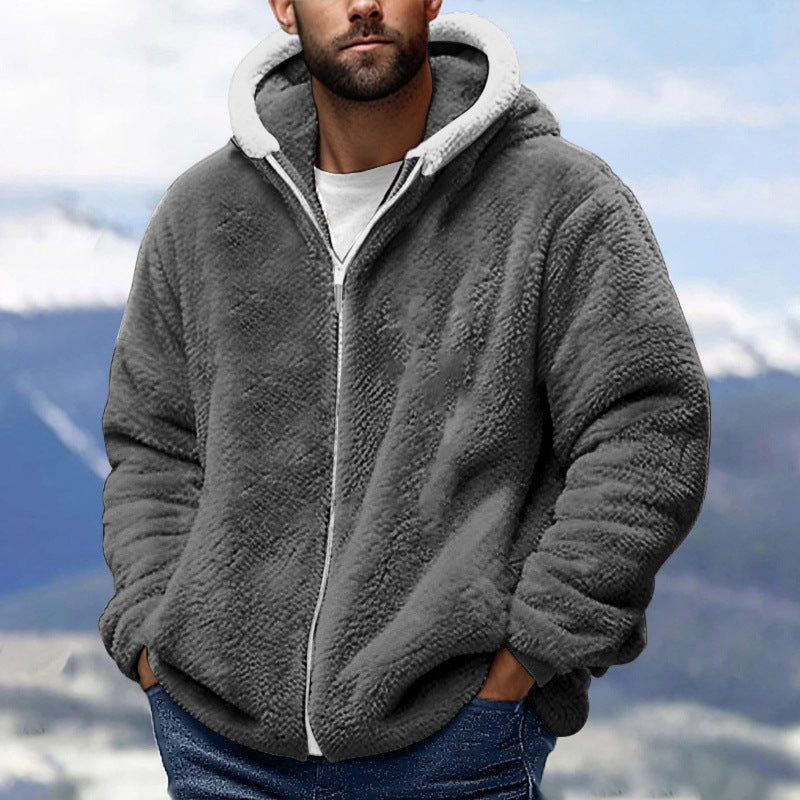 Herren Kuschelige Teddy-Fleece-Kapuzenjacke mit Reißverschluss und Oversize-Passform Drune