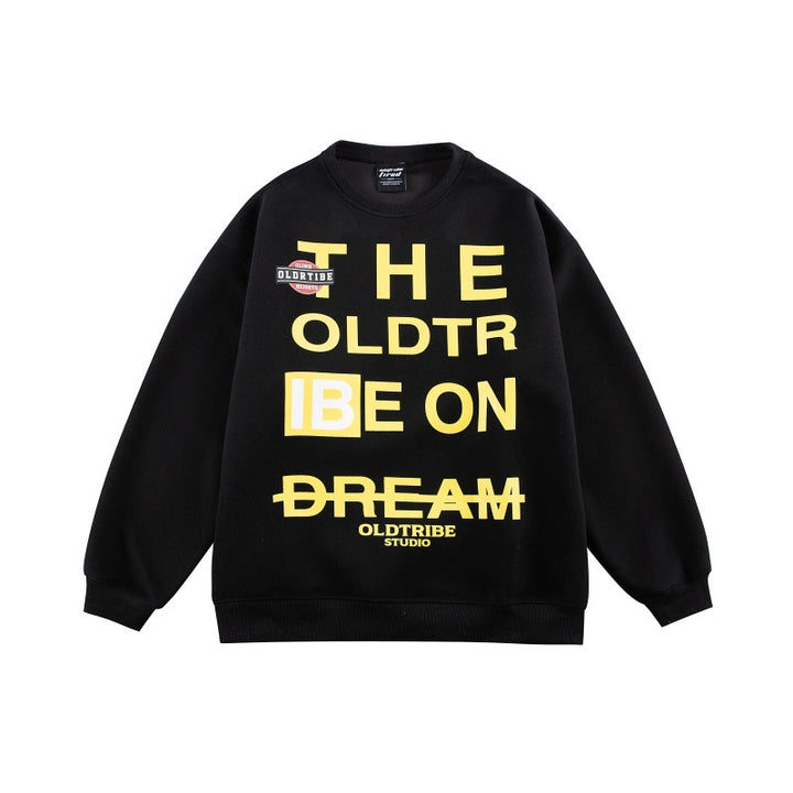 Unisex Oversize-Kuschel-Sweatshirt mit großflächigem Typo-Print und weichem Fleece-Innenfutter Drune