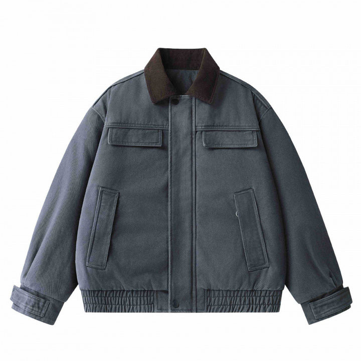 Herren Oversized Canvas-Blouson mit Cordkragen, verdeckter Frontleiste und gerafftem Saum Drune