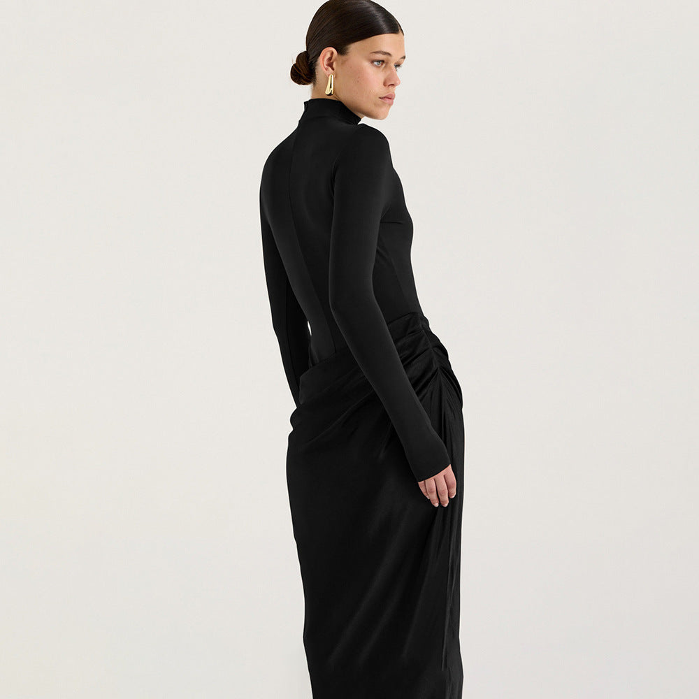 Damen Elegantes langärmliges Maxikleid mit figurbetontem Schnitt und raffiniertem Drapierungsdetail Drune