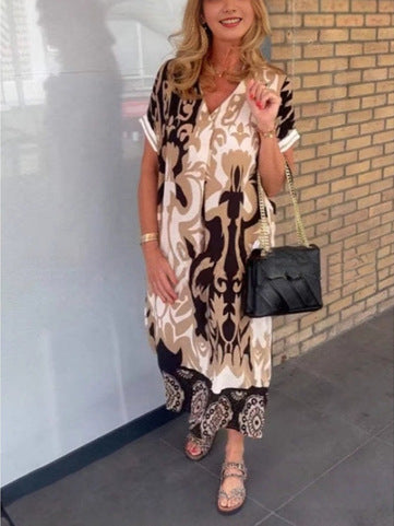 Damen luftiges V-Ausschnitt Strandkleid mit Taschen Drune