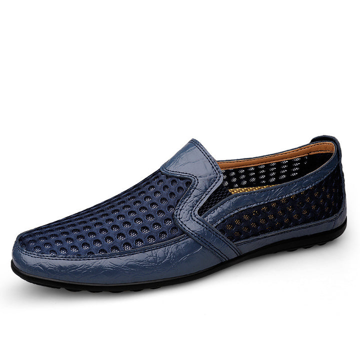 Herren Atmungsaktiver Lochleder-Slipper im Mokassin-Stil mit flexibler Gummisohle Drune