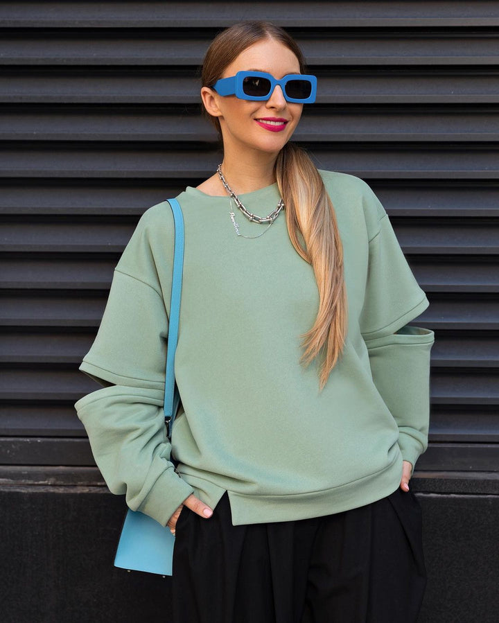 Damen Oversized Sweatshirt mit Layer-Ärmeln und seitlichem Schlitz Drune