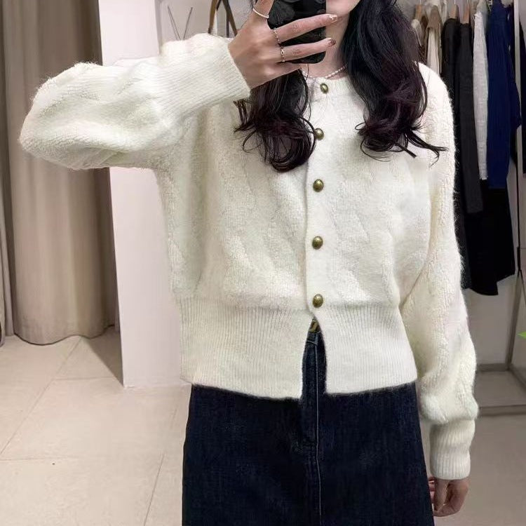 Damen Gemusterte Strickjacke mit Knöpfen Drune