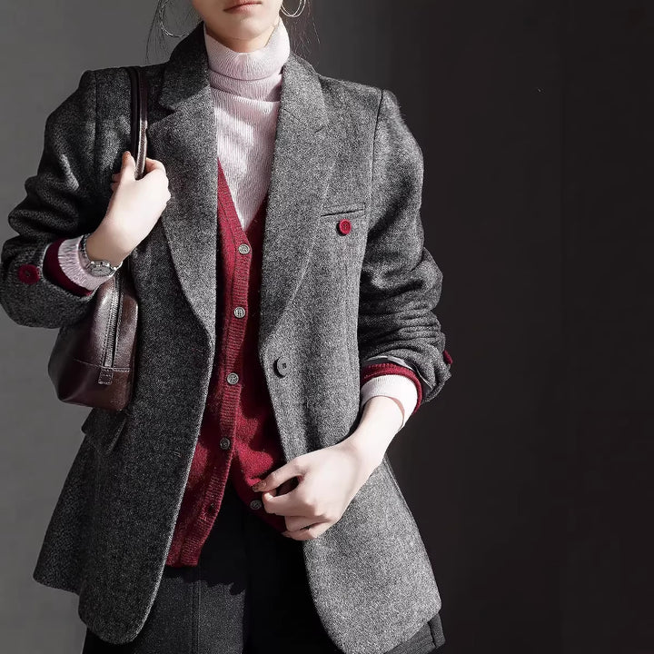 Damen Eleganter Wollblazer mit modischem Schnitt Drune