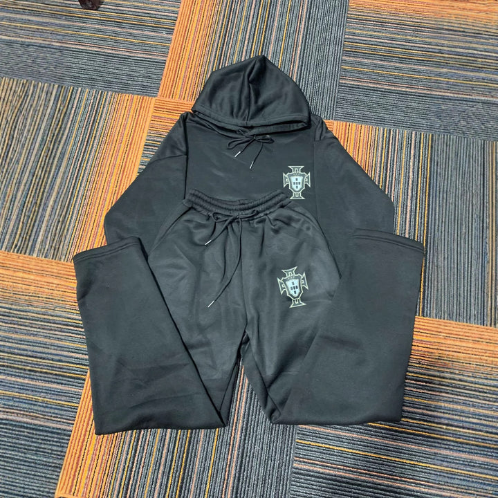 Unisex nan zweiteiliges Lounge-Set aus schwerer Baumwollmischung mit Kapuze und elastischem Bundhose Drune