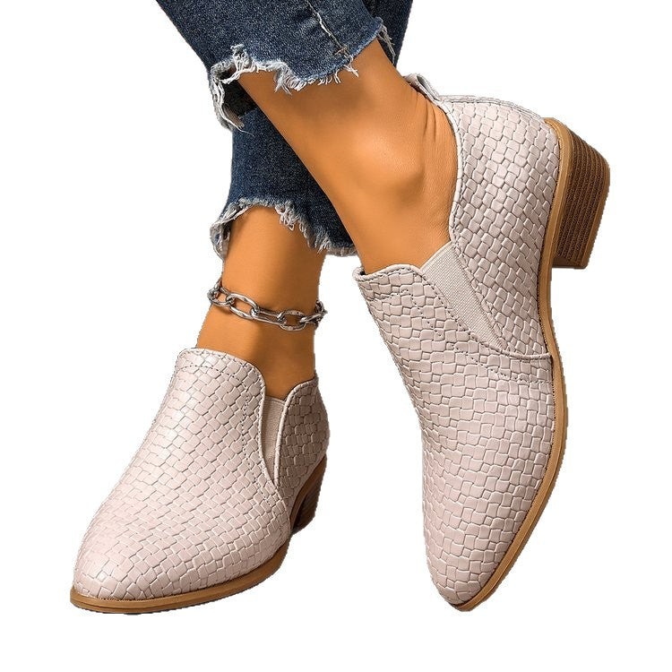 Damen Geflochtene Slipper-Loafer mit niedrigem Blockabsatz Drune
