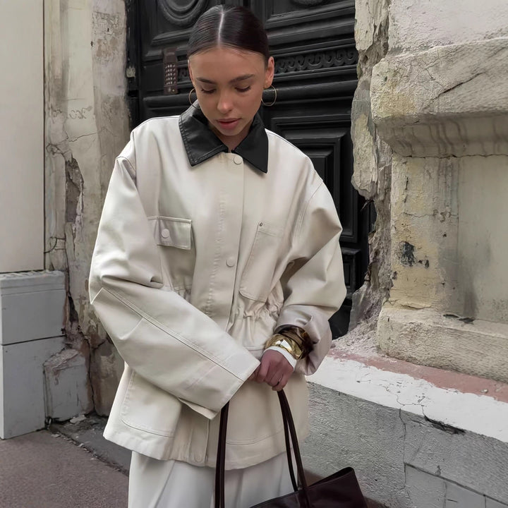 Damen Modische Oversized-Jacke mit elegantem Kragen und praktischen Taschen Drune