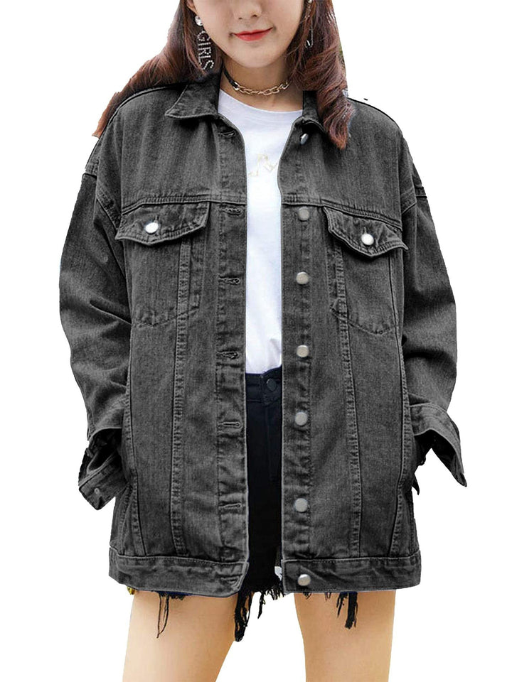 Damen Oversized Denimjacke mit dekorativen Druckknöpfen Drune