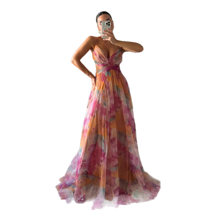 Damen Maxikleid mit floralem Chiffon-Design und eleganter Taillierung Drune