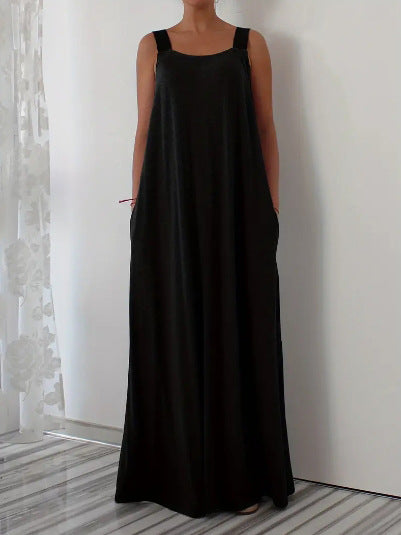 Damen luftiges Maxikleid mit verstellbaren Trägern und Taschen Drune