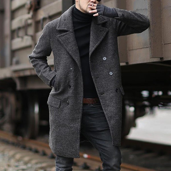 Herren eleganter doppelt geschliffener Wollmantel Drune
