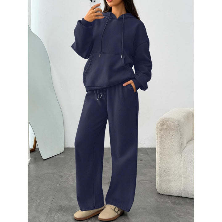Damen Oversized Hoodie-Set mit Kängurutasche und weiter Palazzohose Drune