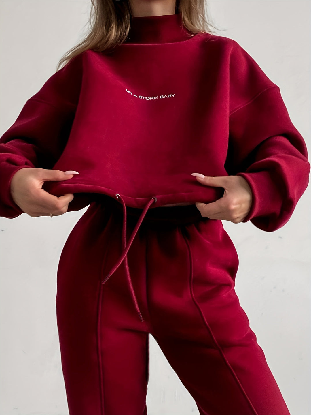 Damen Oversize-Lounge-Set mit Stehkragen und elastischer High-Waist-Jogginghose Drune