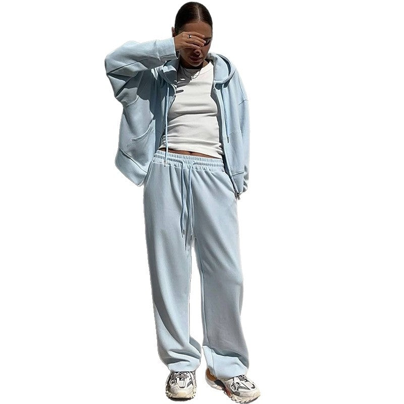 Damen Oversized Loungewear-Anzug mit cropped Hoodie und weitem Hosen Drune