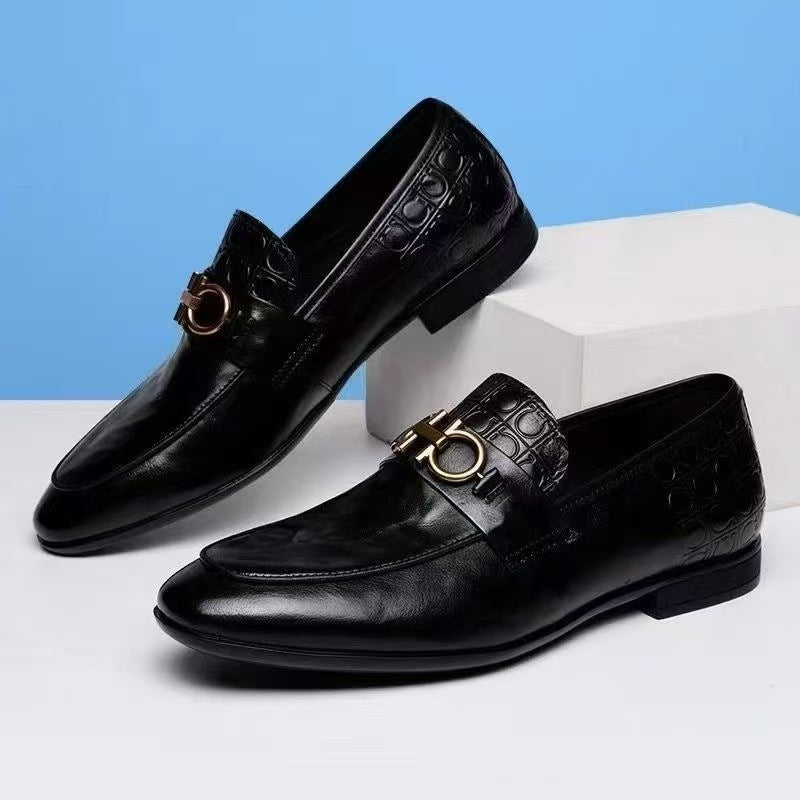 Herren Eleganter Lederlook-Loafer mit Krokoprägung und goldener Bit-Schnalle Drune