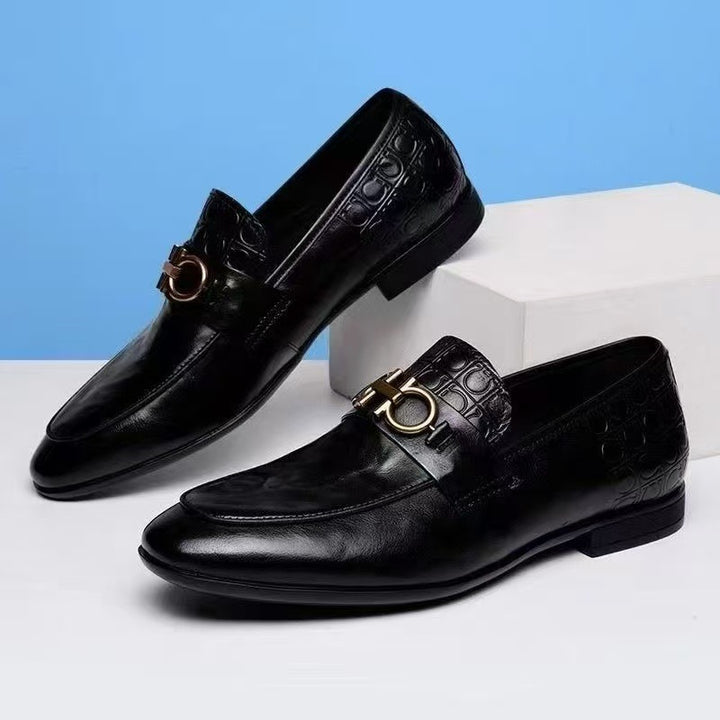 Herren Eleganter Lederlook-Loafer mit Krokoprägung und goldener Bit-Schnalle Drune
