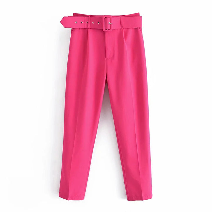 Damen Hochtaillierte Tailored-Hose mit Bundfalten und Stoffgürtel Drune