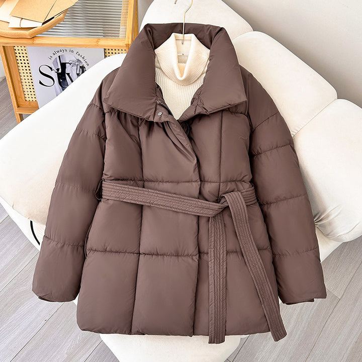 Damen nan gesteppte Winterjacke mit Taillengürtel, Stehkragen und Rippbündchen Drune