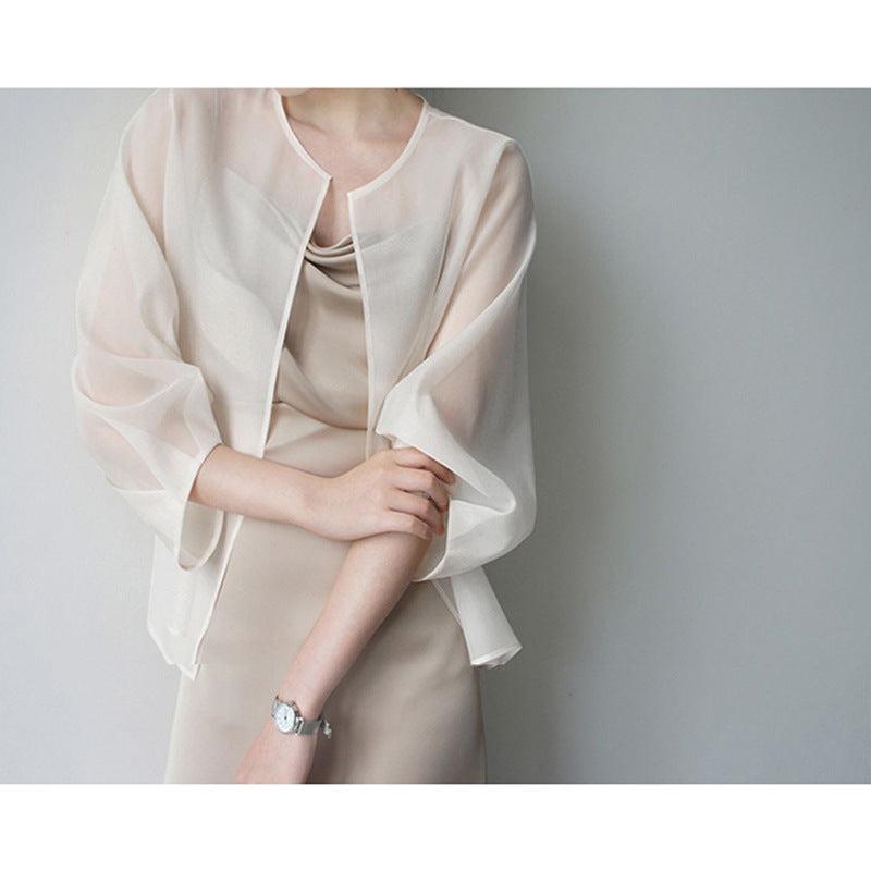 Damen Elegante Chiffonjacke mit weit ausgestellten Ärmeln Drune